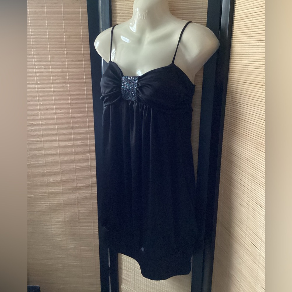Vintage Y2K Wet Seal Bubble Mini Dress Sz L black beaded baby doll
